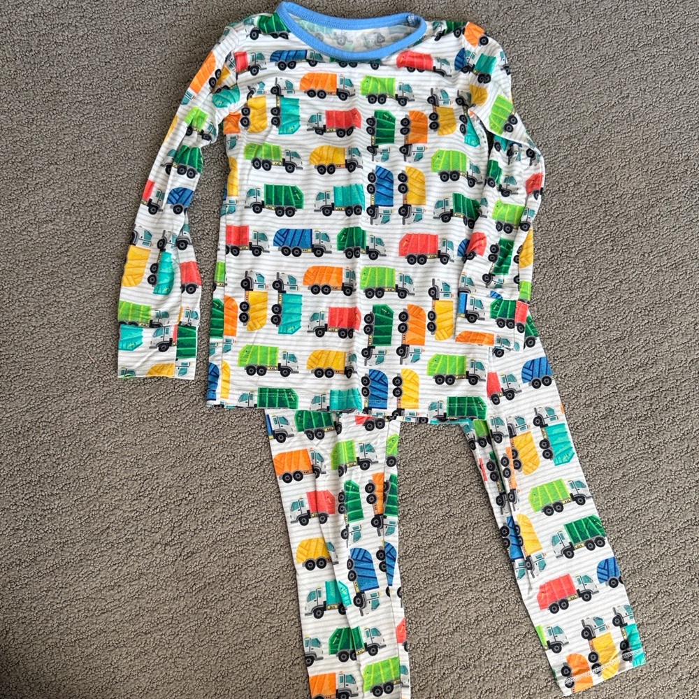 Macaron and Me Trash Truck Print Kids Bamboo Pajama Set